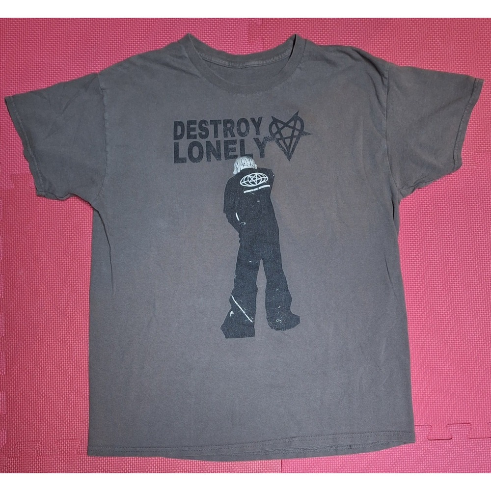 Destroy Lonely Graphic T-Shirt Grey Short Sleeve Medium to Large Faded